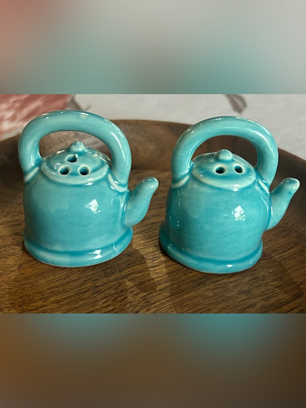 🐕3/20 Ceramic Turquoise Teapot Salt & Pepper Shaker Set - Picture 3 of 6